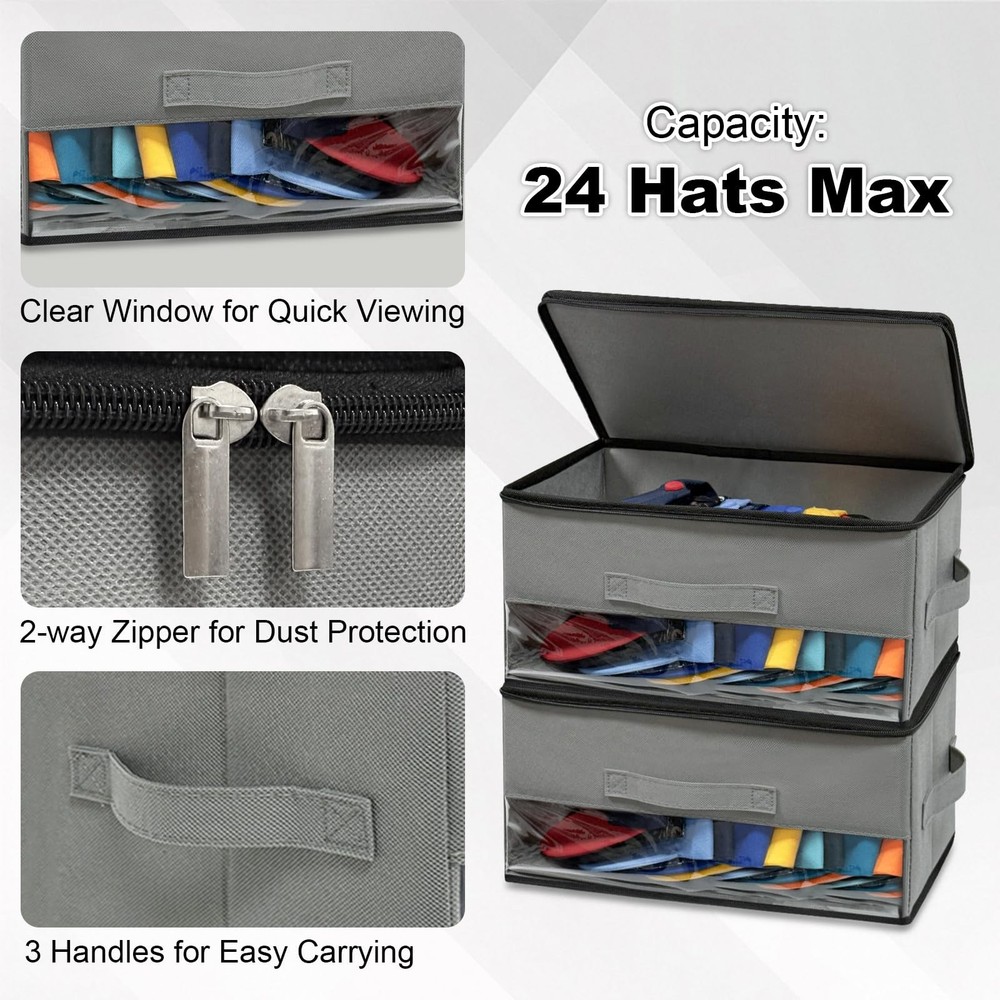 2 PCS Stackable Hat Storage for Baseball Caps, Space Saving Hat Organizer Box...