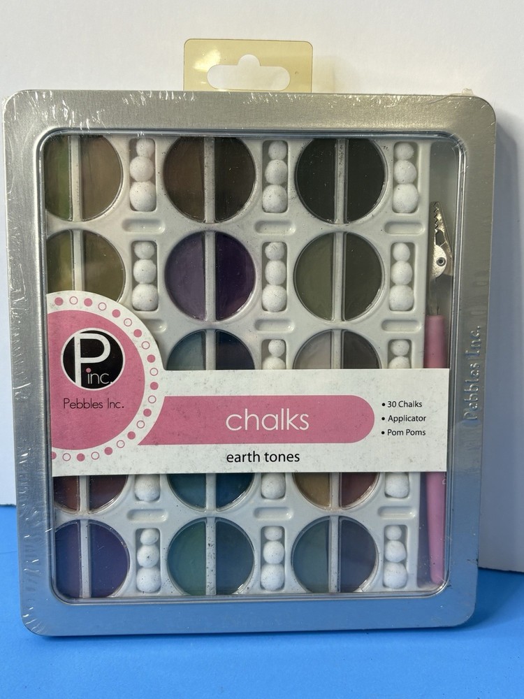 Pebbles Earth Tone 30 Color Chalk Set Tin Application Tool NEW