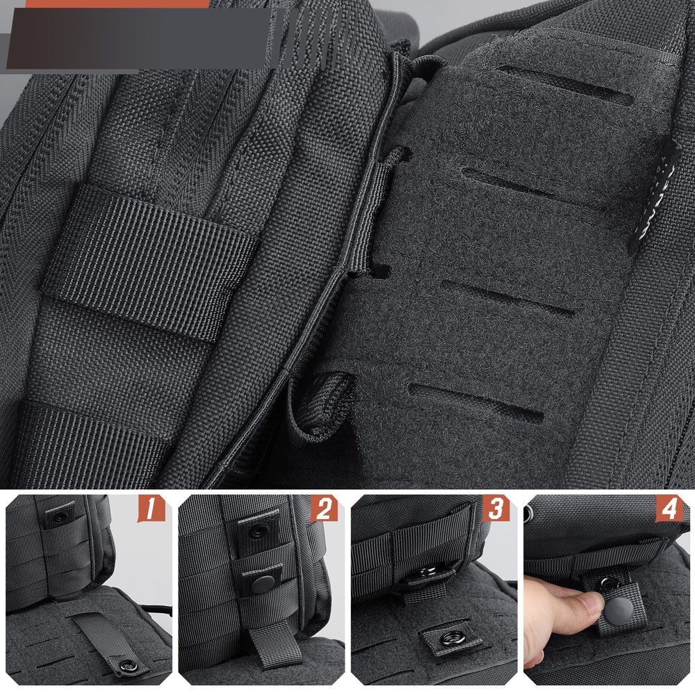 Molle Attachment Straps, 4 Inch Webbing, 4 Pack With Snap Buttons, Black