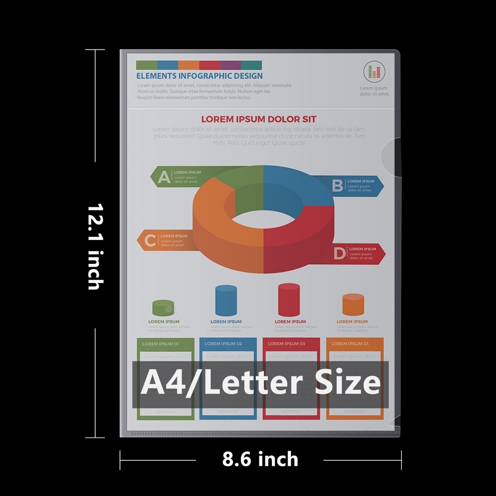 24 Pack Clear Plastic Document Folders Project Pockets for Letter Size A4 Pap...
