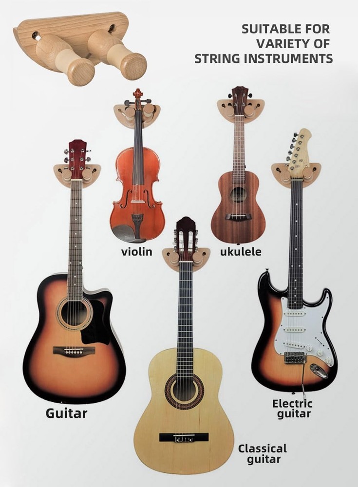Guitar Hanger, Solid Wood Wall Mount Guitar Holder Adjustable Width Wall Hang...