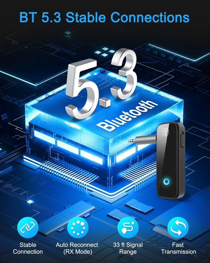 Compact 2-in-1 Bluetooth 5.3 Adapter for Cars: Receiver/Transmitter Solutions