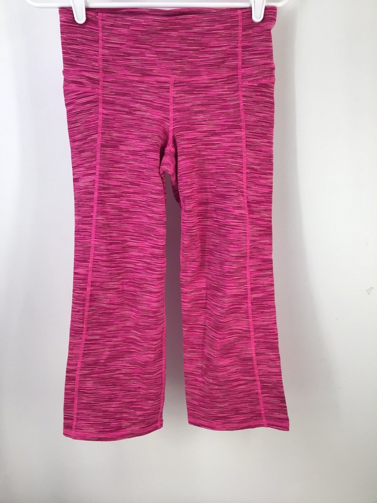 Athleta Crop Leggings split hem womens Size Large pink stripe
