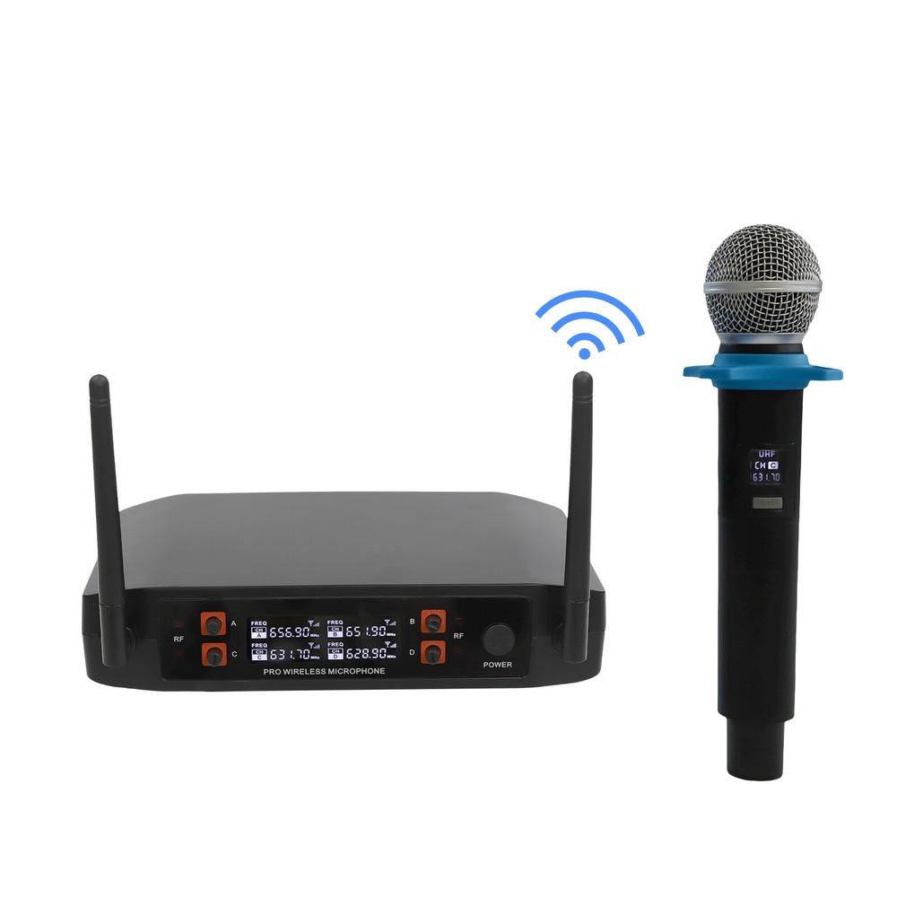 Wireless Microphone System 4 Channel Pro Audio UHF 4 Handheld Dynamic Mic Party