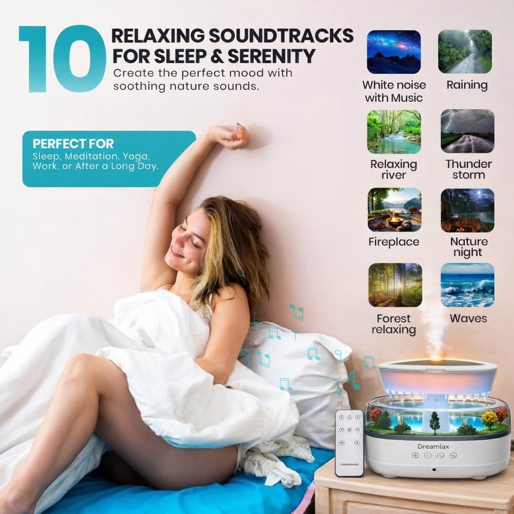Rain Humidifiers for Bedroom – Cool Mist Essential Oil Diffuser, White Noise ...
