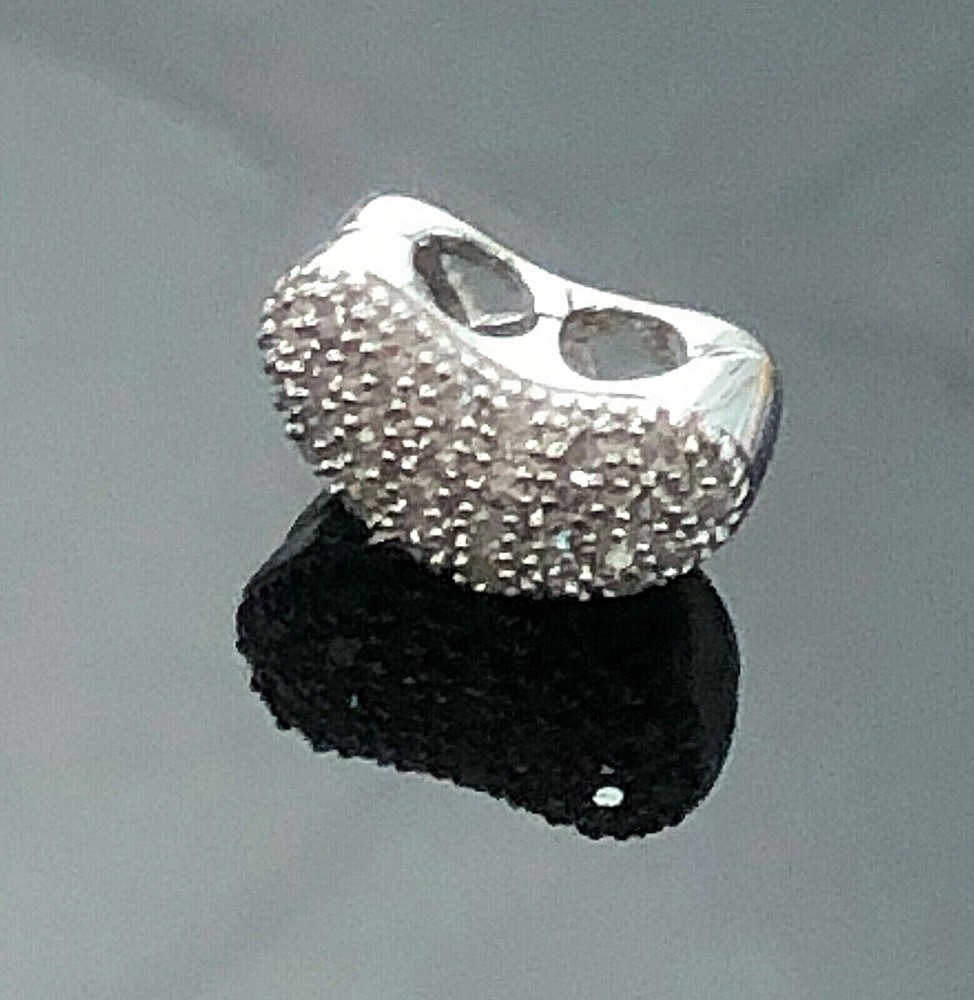 ADORABLE GENUINE DIAMOND BEAN STERLING SILVER OPEN  PENDANT