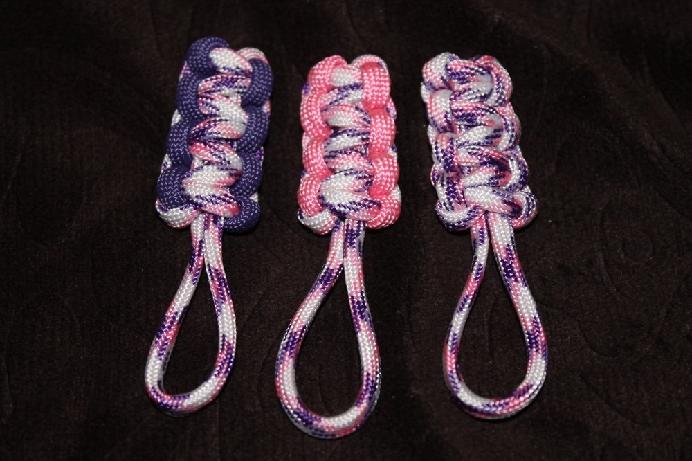 paracord zipper pull - Aloha, pink and purple