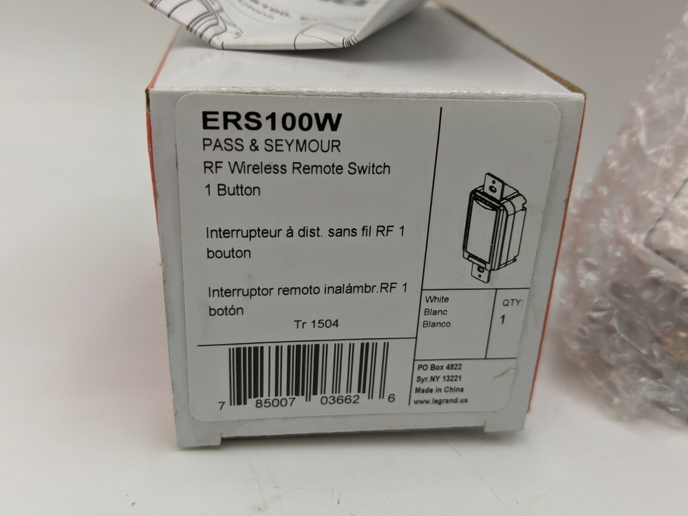 ERS100W RF Wireless Remote Switch 1 Button Occupancy Sensor 150Deg View White