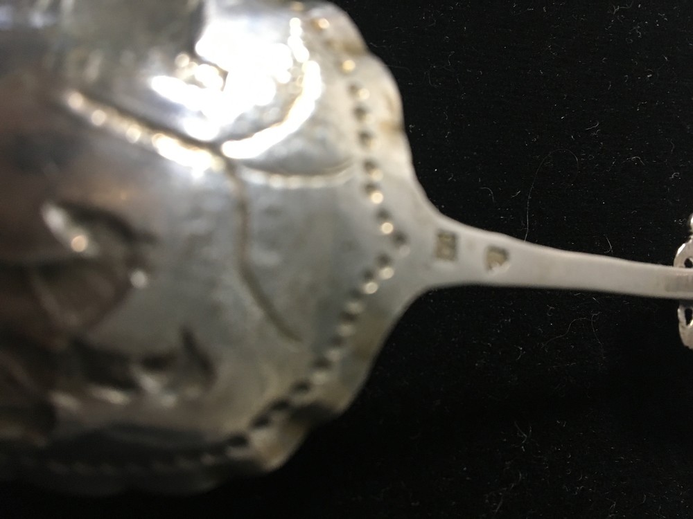 Antique Dutch Solid Silver Decorated Cream Spoon circa 1875