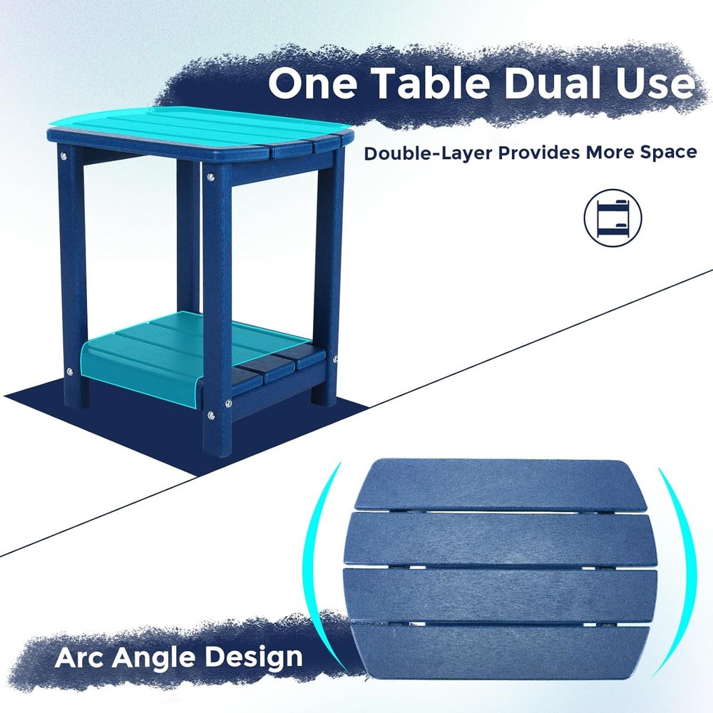 Square Outdoor Side Table,2-Tier Storage Patio Side Table End Tablesfor Backyard