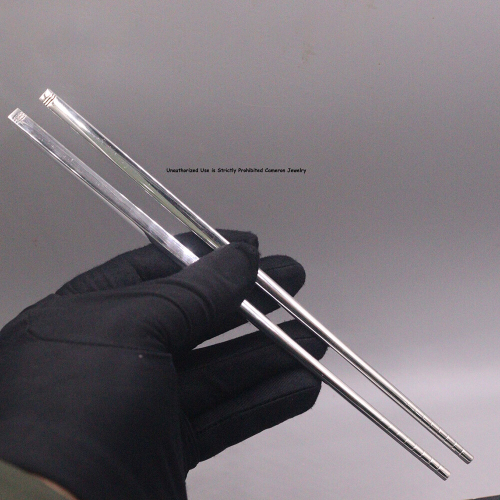 Solid S999 Fine Silver 999 Healthy Square Chopsticks Dinnerware 36-37g 8inch