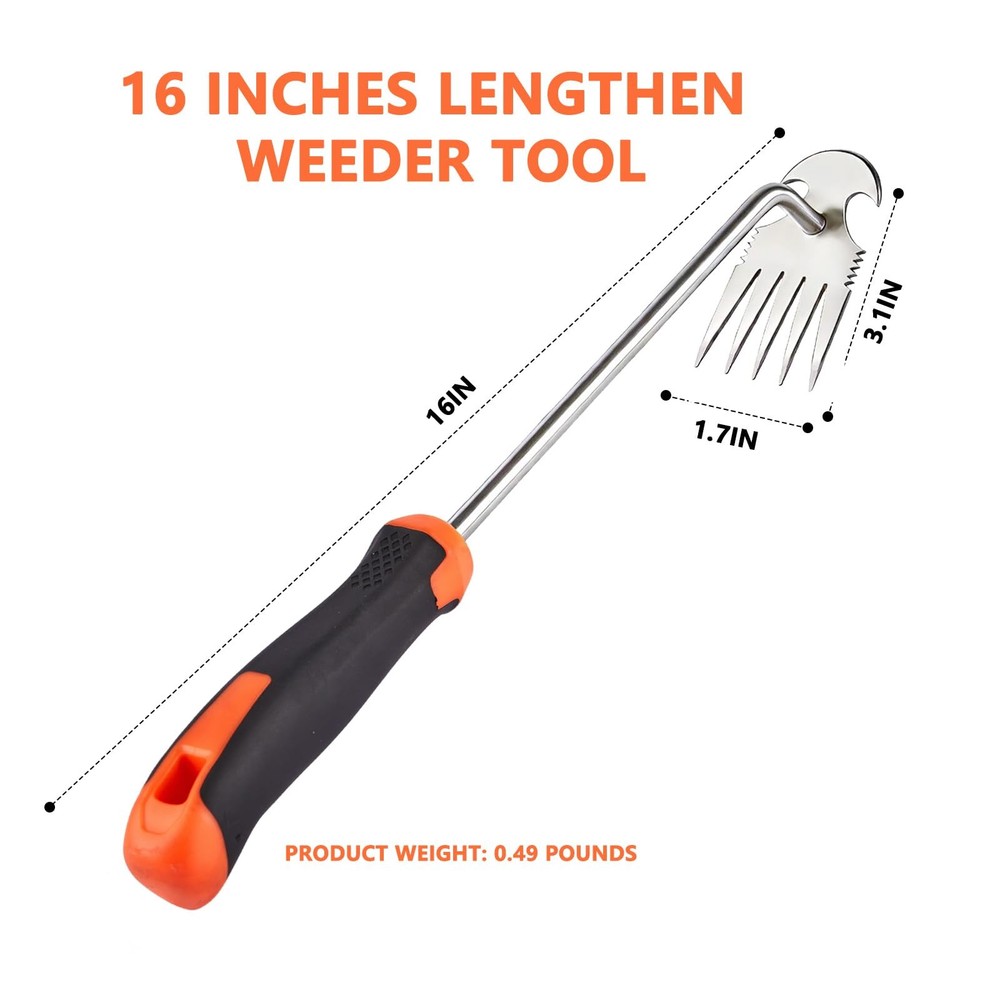 Weed Puller Tool, Rubber Handle Garden Manual Weeder Tool, Portable Stainless...