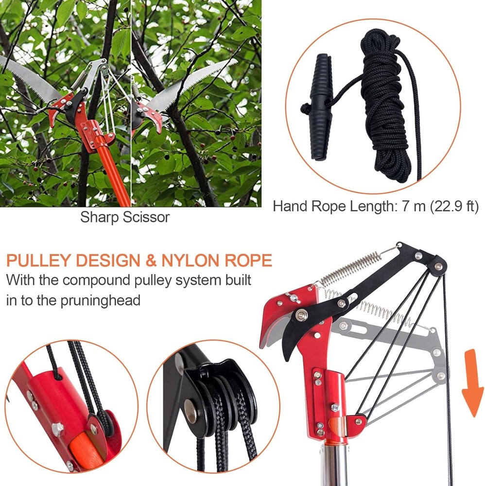 Pole Saws for Tree Trimming, 7.3-27 ft Manual Pole Saw Extendable Tree Trimmer,