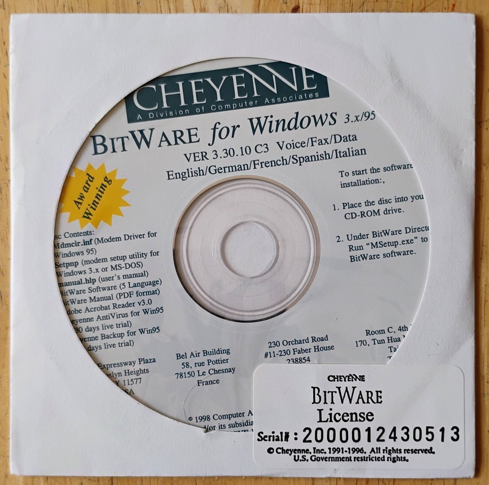 BitWare for Windows 3.x/95 ver 3.30.10 CS voice/fax/data