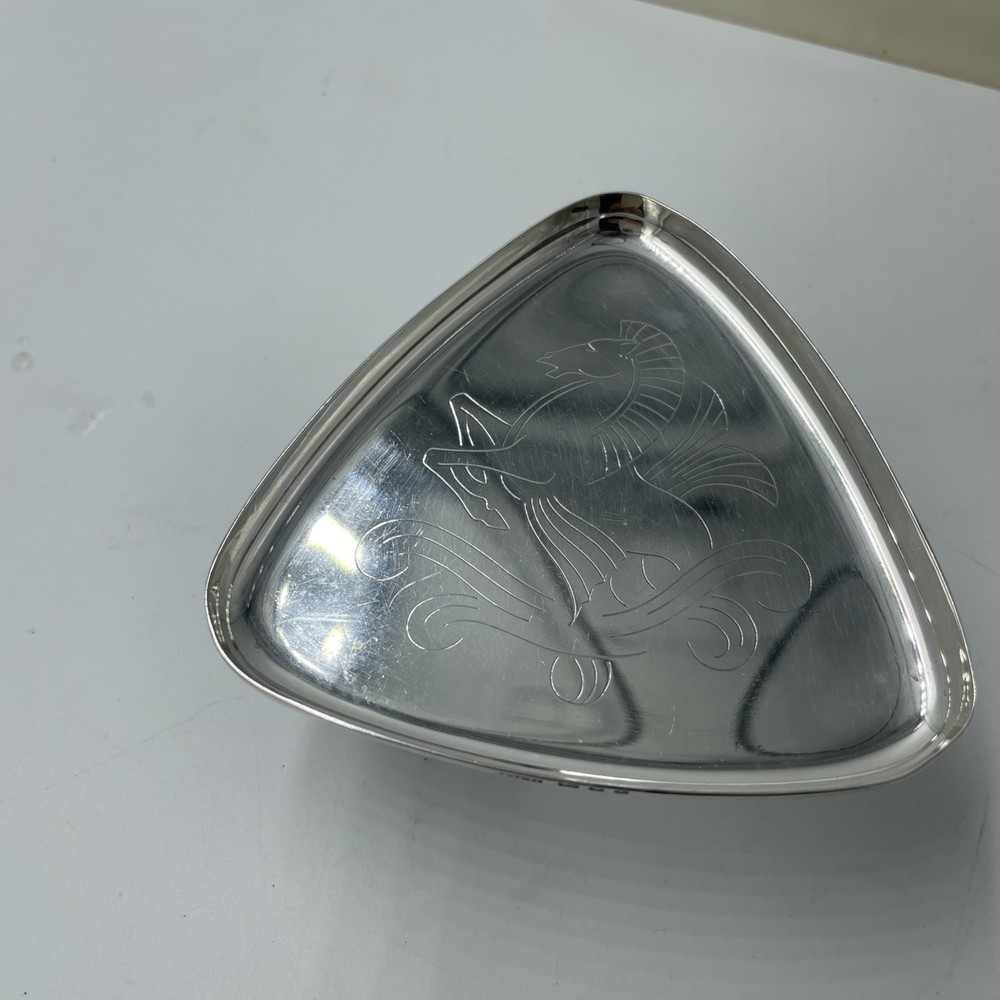 Geoffrey Guy Bellamy Silver Hippocampus Pattern Triangular Dish London 1957