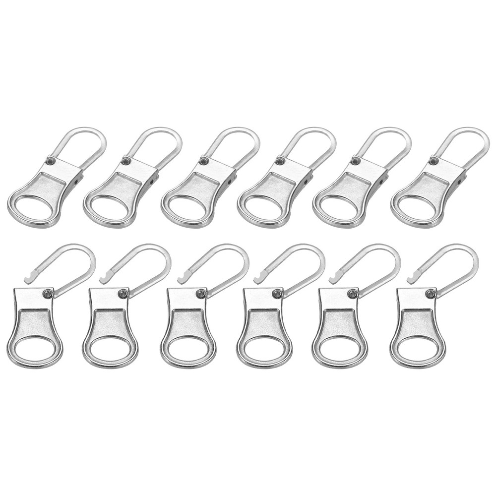 Zipper Pull Replacement, 12 Pcs Detachable Metal Zipper Repair Kit, Silver Tone