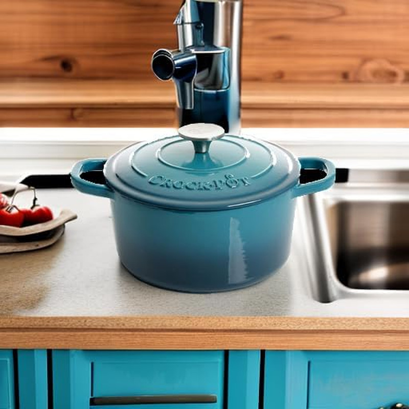 Artisan round Enameled Cast Iron Dutch Oven, 3-Quart, Gradient Teal