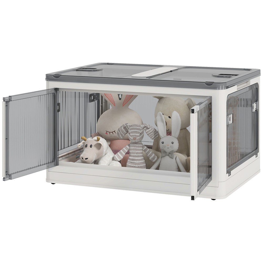 Stackable Storage Bins with Lids, Wheels, and Collapsible, White