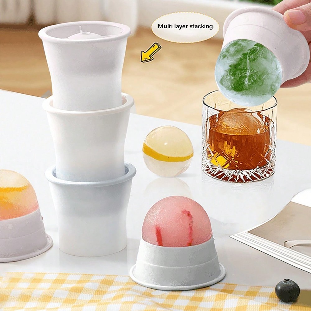 Sphere lce Ball Mold Round Maker Whiskey Cube Mold Stackable Silicone US