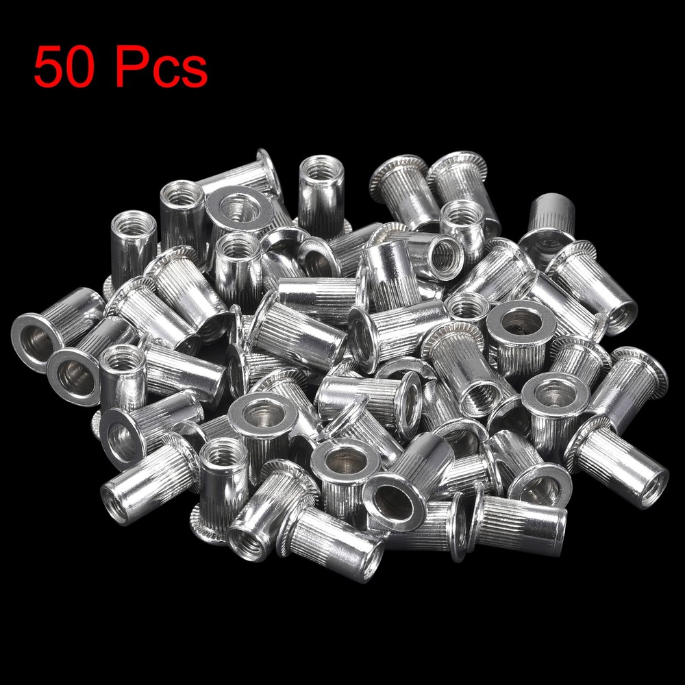 #10-32 Rivet Nuts Aluminium Alloy Knurled Flat Head Threaded Insert Nut 50Pack