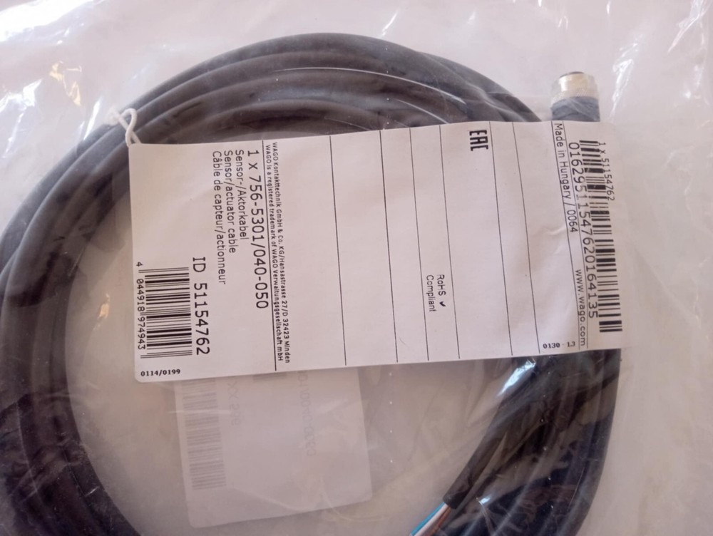 WAGO 756-5301/0040-0050,Sensor/Actuator cable; M12A socket; straight; 4-pole;