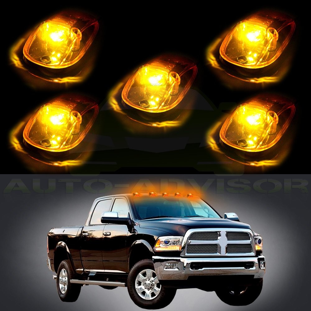 5x 264145BK Amber Lens Cab Marker Light+5050 White Led for 99-02 Dodge Ram 2500