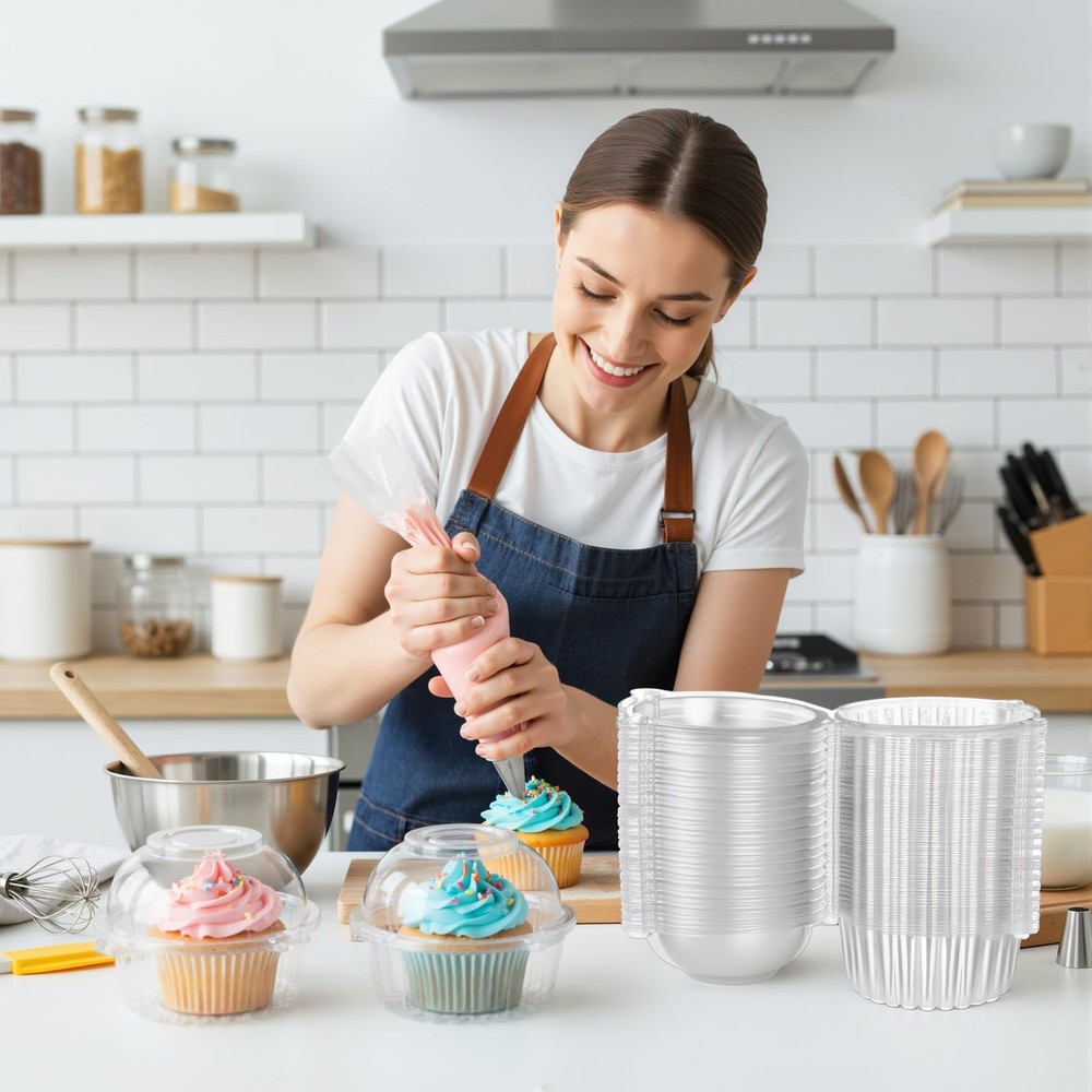 200 Pack Individual Cupcake Holders Plastic Cupcake Containers Clear Disposab...