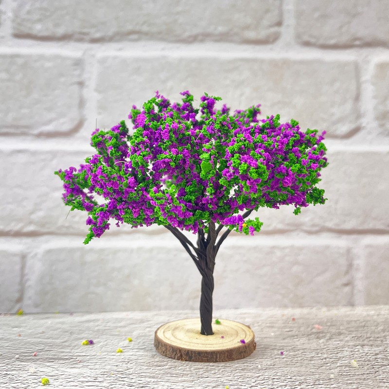 7cm Sand Table Model Tree Handmade Park Scene Tree Purple Flower Tree