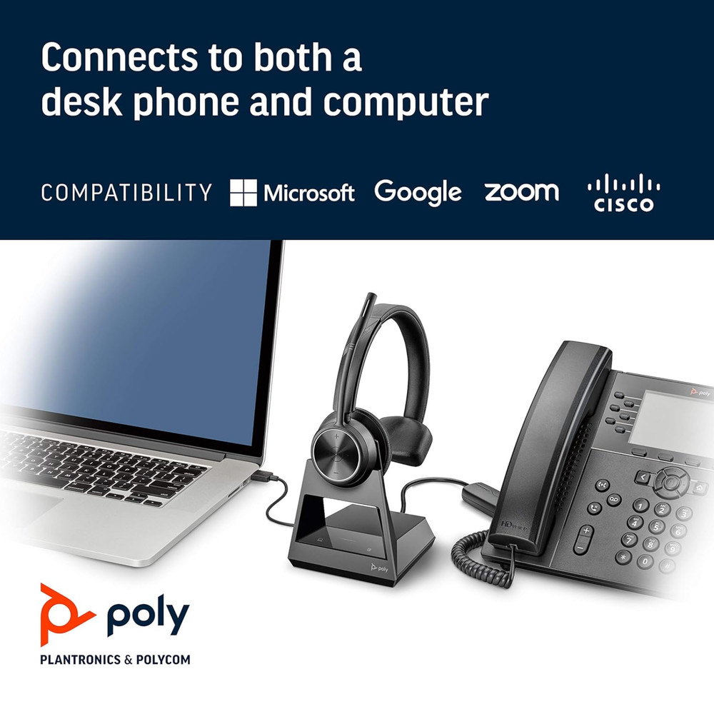 HP Poly Savi 7310 DECT Wireless Headset Monaural Office UC Noise Canceling NEW