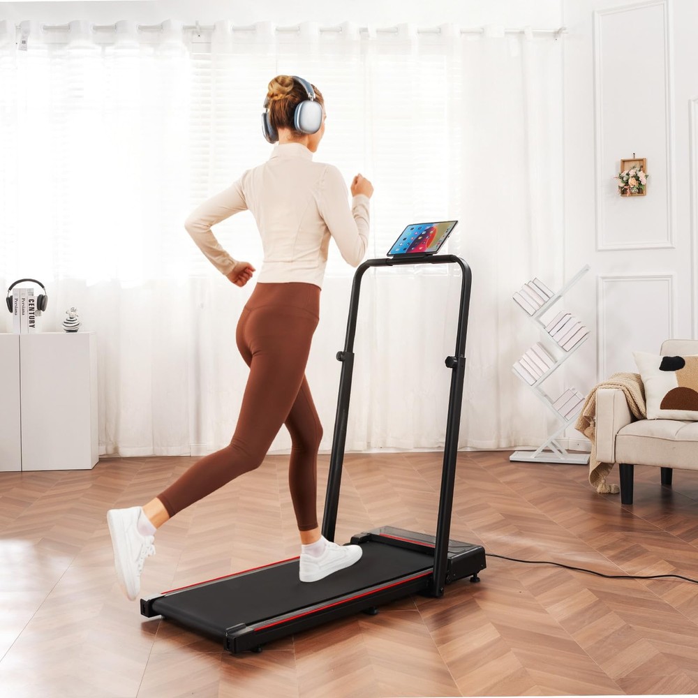 Walking Pad Treadmill with Adjustable Height Handle Bar, 3HP Quiet Foldable U...