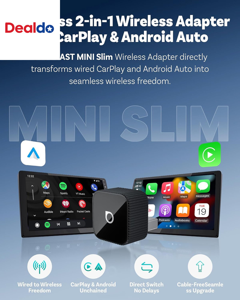 2026 Upgrade Mini Cube 3.0, 2-In-1 Wireless Carplay & Android Auto Adapter, Plug
