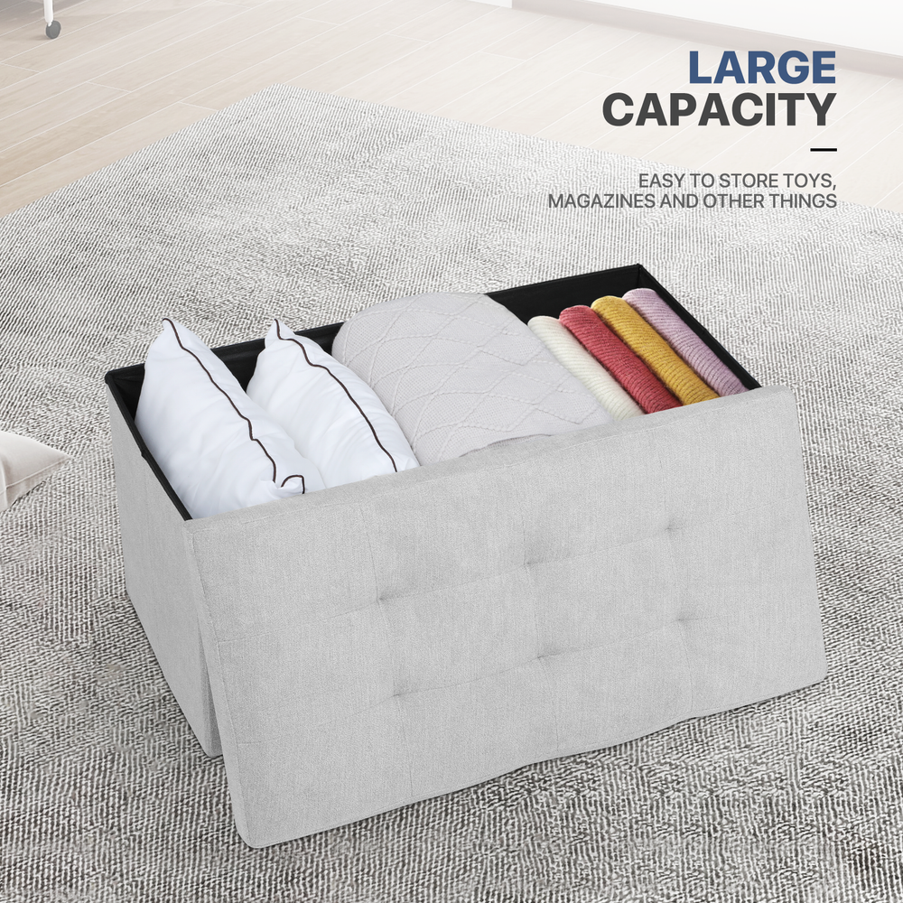 30" Gray Modern Storage Ottoman Benches Fabric Upholstered Rectangular Footstool