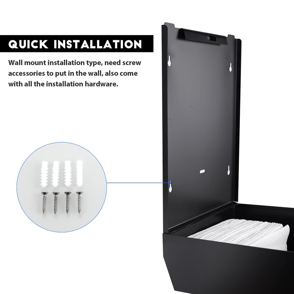 Matte Black Paper Towel Dispenser Wall-Mount Touchless C-Fold Lockable
