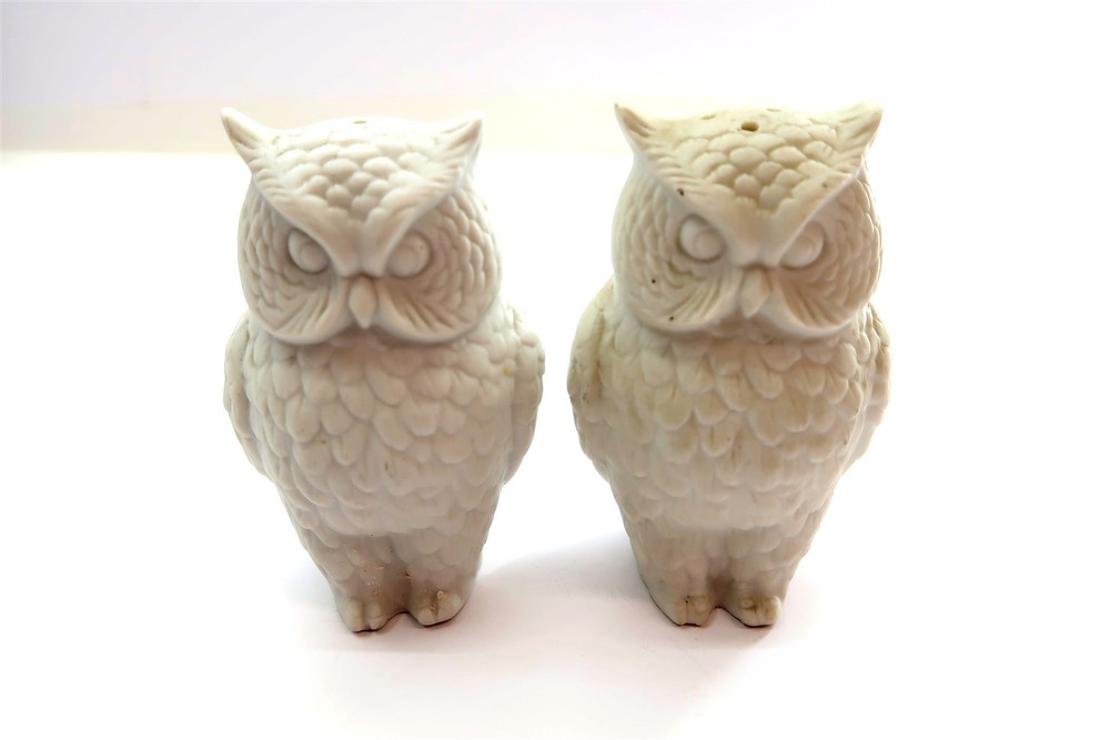 Vintage OWL Salt & Pepper Shakers Set 4" Tall All White