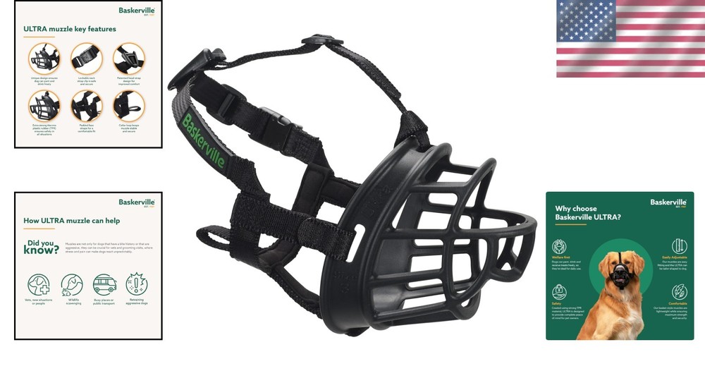 BASKERVILLE Size 5 Dog Muzzle - Humane, Lightweight & Adjustable for Large Dogs