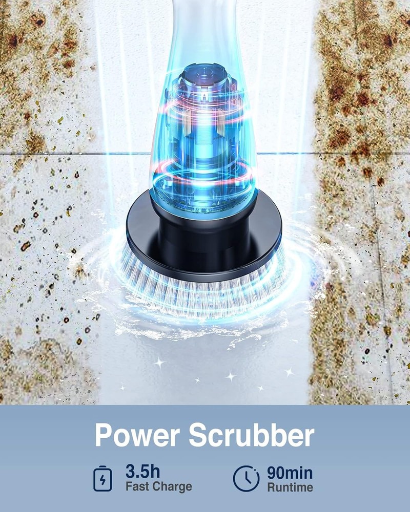 Electric Spin Scrubber LA1 Pro, Cordless Spin Scrubber with 4 Replaceable Bru...