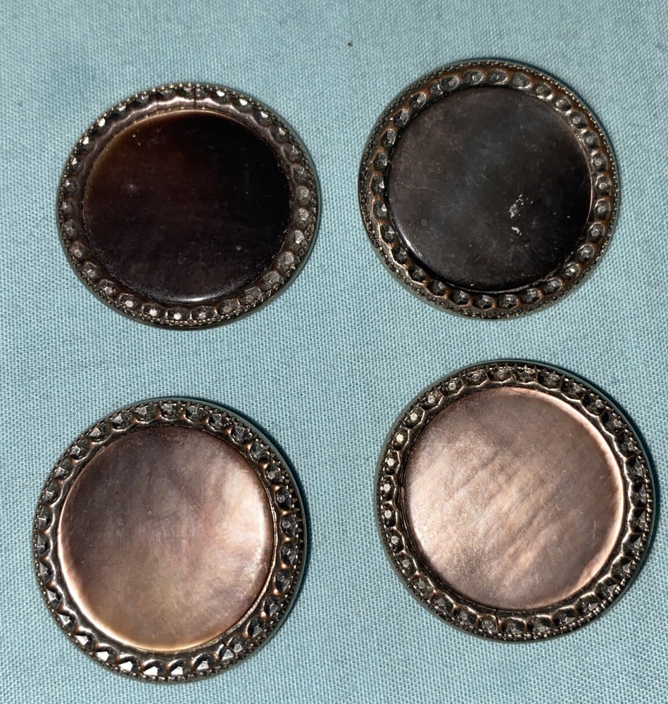 Vtg Abalone Crystal Bezel Buttons