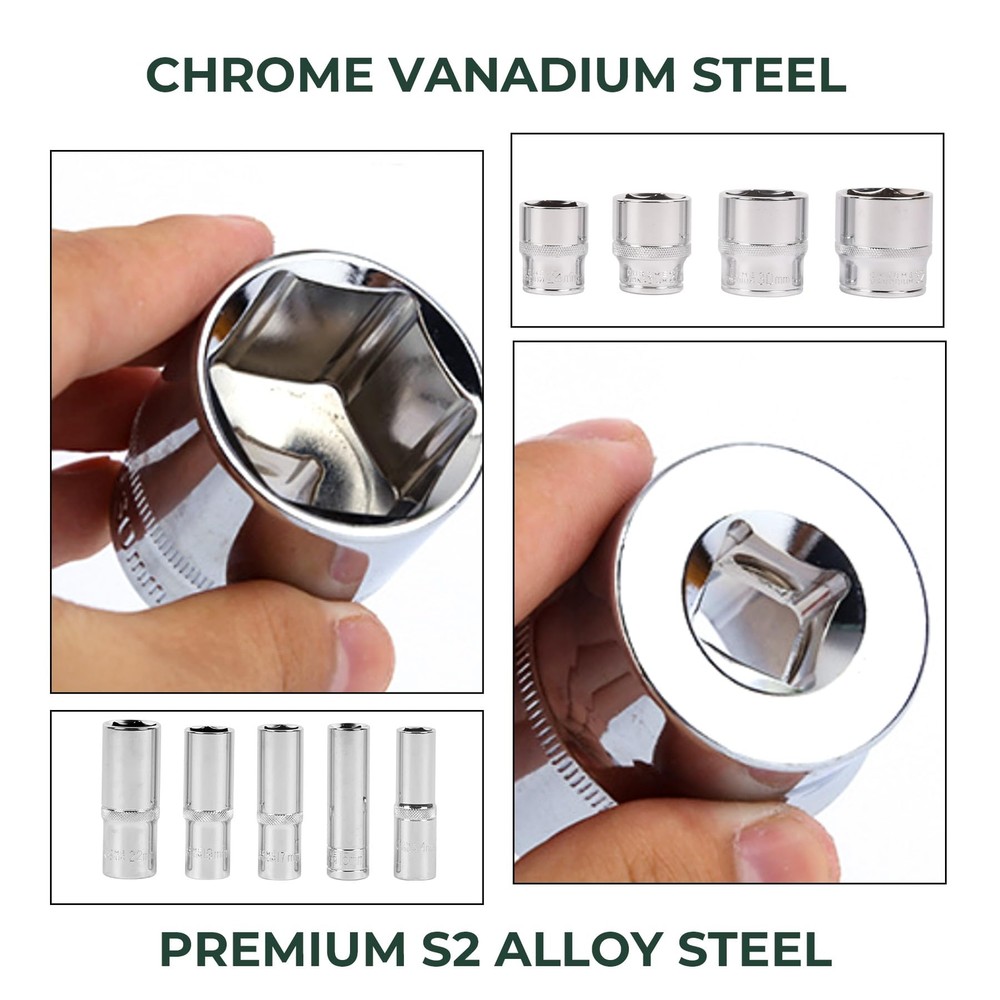 54pcs 1/4" Socket Drive Tool Set Metric Drive Socket Set with Plastic Toolbox