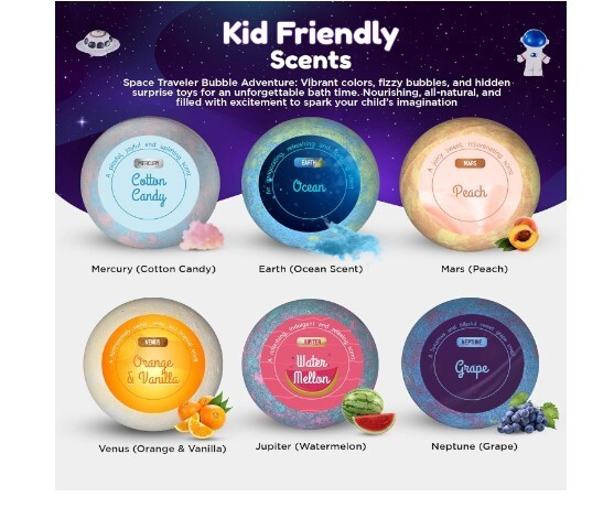 6 Space Bath Bombs Planet, Organic Bath bombs Surprise Inside