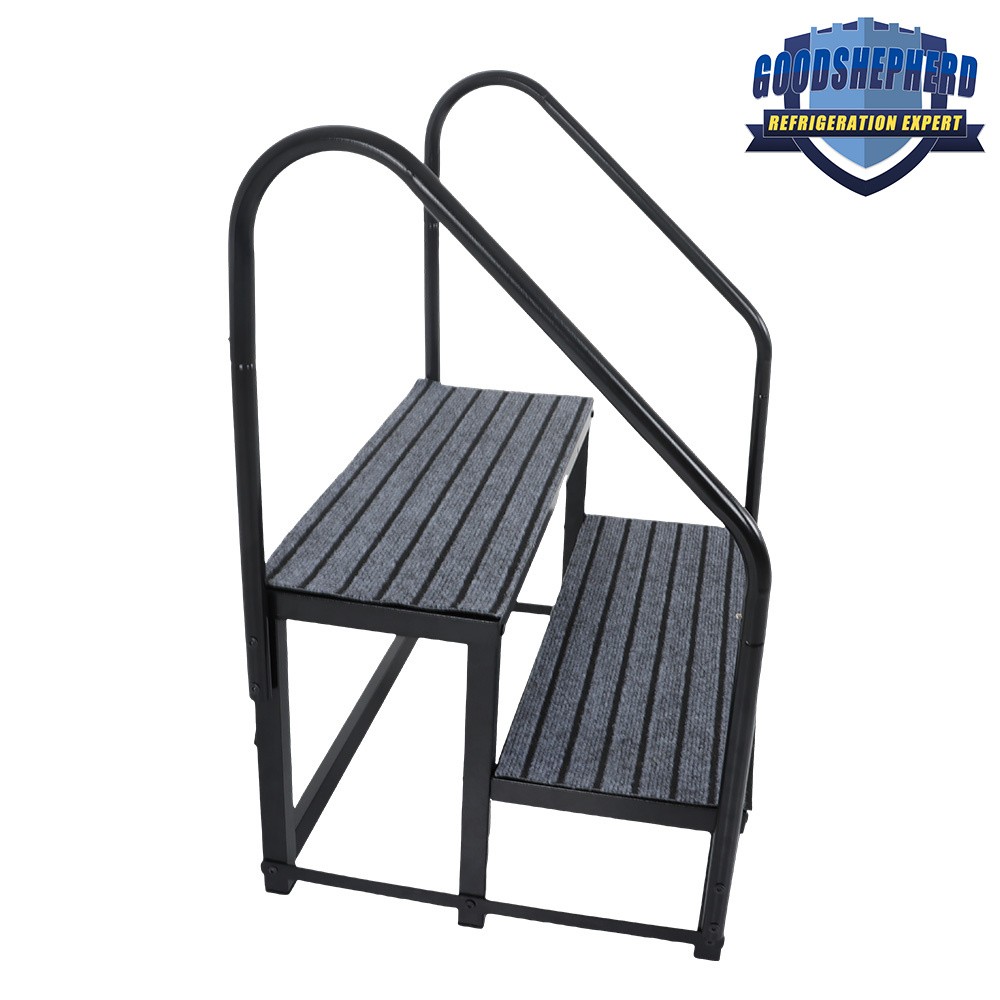2 Step RV Steps w/2 Handrails w/Step Mat For Trailers RV 660 lbs Load Capacity