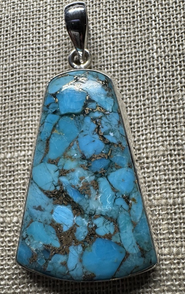 Sterling Silver Blue Copper Turquoise Pendant 12 Gram Weight