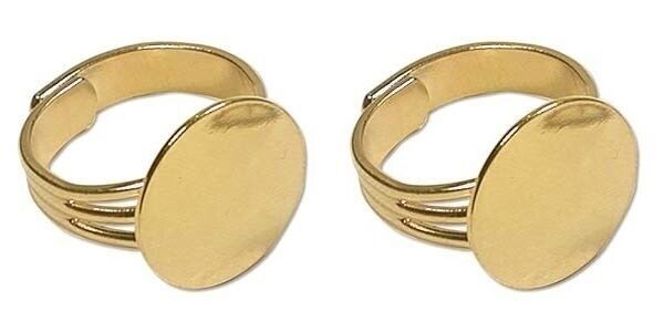 12 GOLD PLATED Adjustable RING BLANKS/Settings 16mm pad ~ Sturdy Band