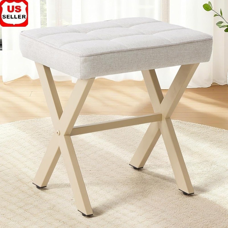 Multi-Functional Linen Ottoman Stool Compact Foot Rest Vanity Chair Home New