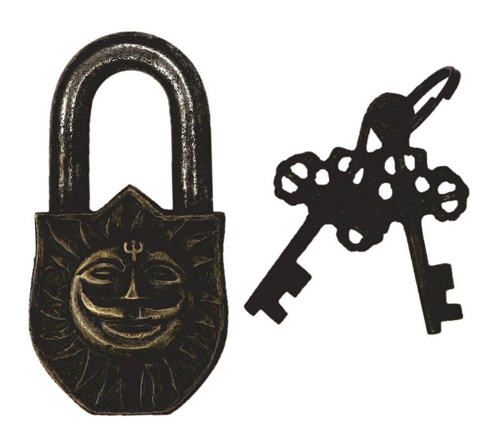 Lord Sun Engraved Security Door Lock Antique Style Handmade Solid Brass Padlock