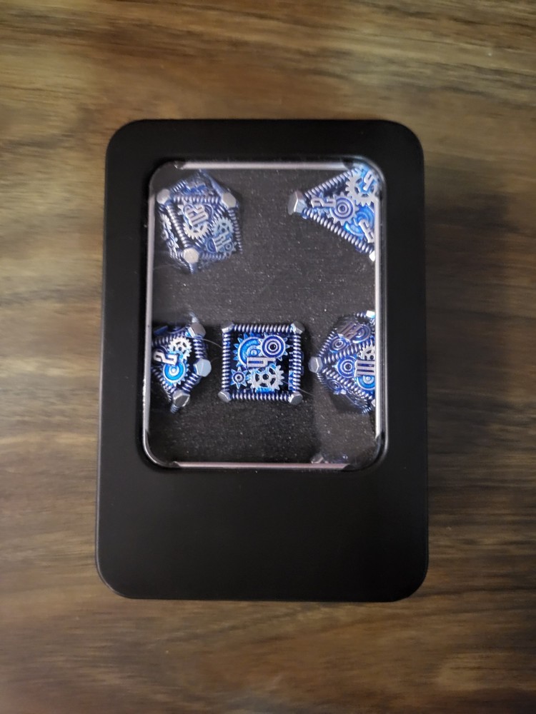Metal Blue/Silver Gears Dice 18 mm