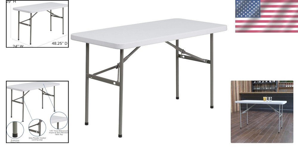 Elon 4' Rectangular Folding Event Table - Portable & Weather-Resistant Design