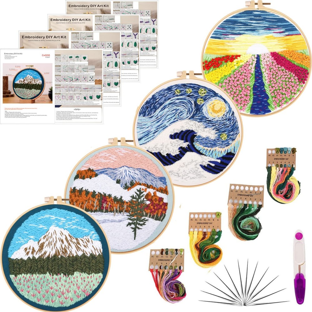 Tcbasrt 4Pack Embroidery Starters Kit with Pattern for Small, Multicolor