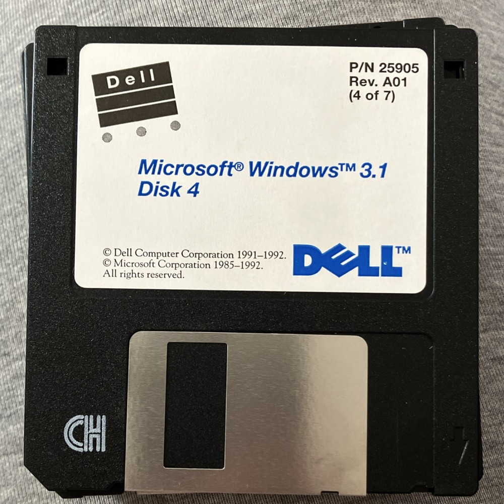Vintage 1992 Dell Microsoft Windows 3.1 3.5" Floppy Disk Operating System Set
