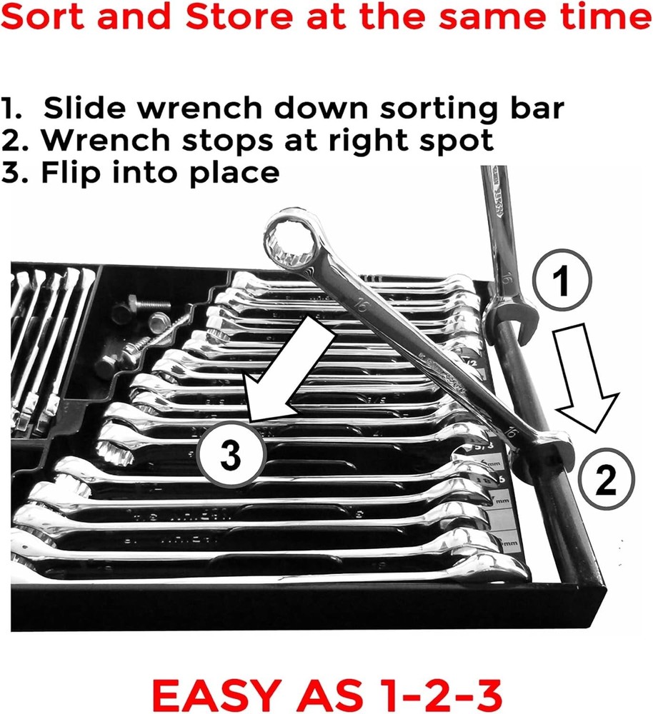 Black Rectangular Wrench Organizer - Efficient Tool Sorting for Professionals