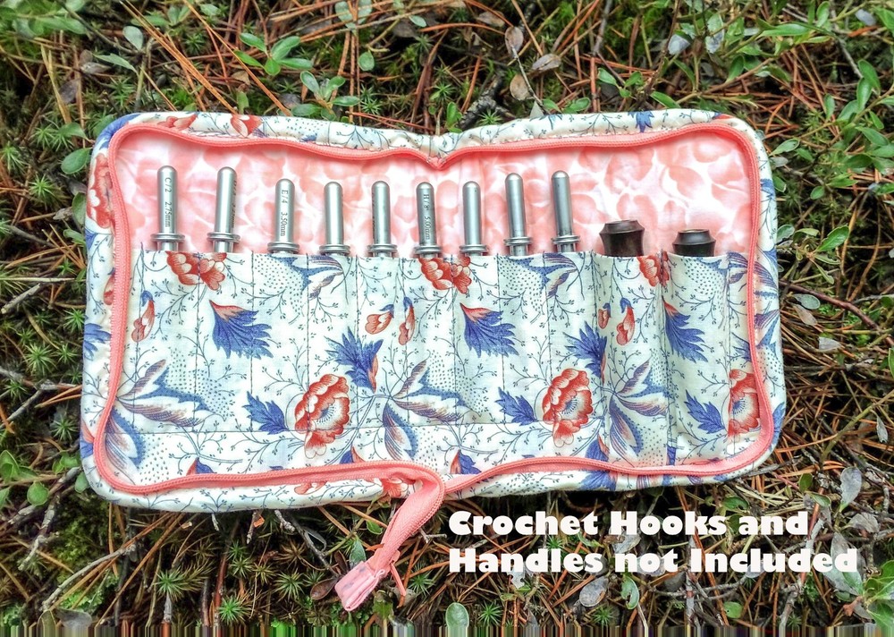 Handmade Quilted Interchangeable Crochet Hook Zippered Storage Case
